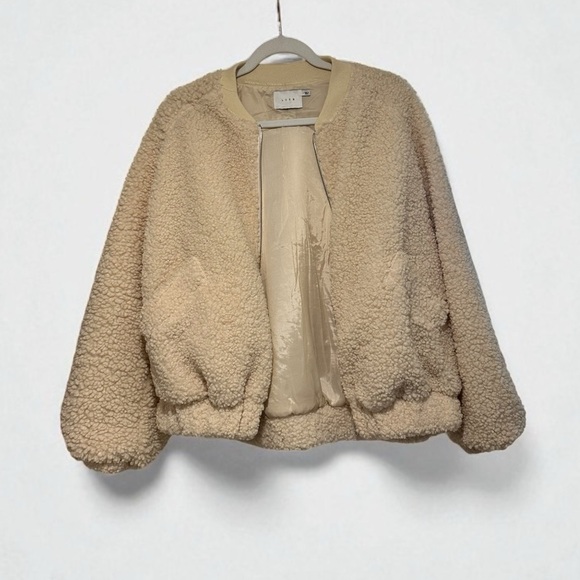LUSH Women's Faux Shearling Bomber Jacket Cream Small - Picture 4 of 10
